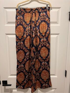 Chelsea & Theodore Women's Navy Paisley Wide-Leg Pants Size Large